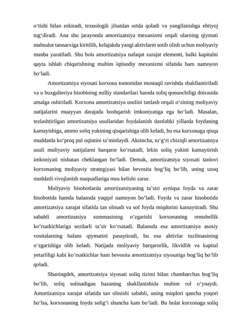 AMARTIZATSIYA SIYOSATINING MOLIYAVIY XOSOBOT KOʻRSATKICHLARIGA TAʼSIRI 3