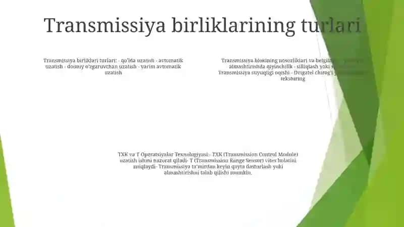 Transmissiya Agregatlarining Asosiy Nosozliklari Va Ularning Alomatlari, Txk Va T Ishlar Texnologiyasi 3