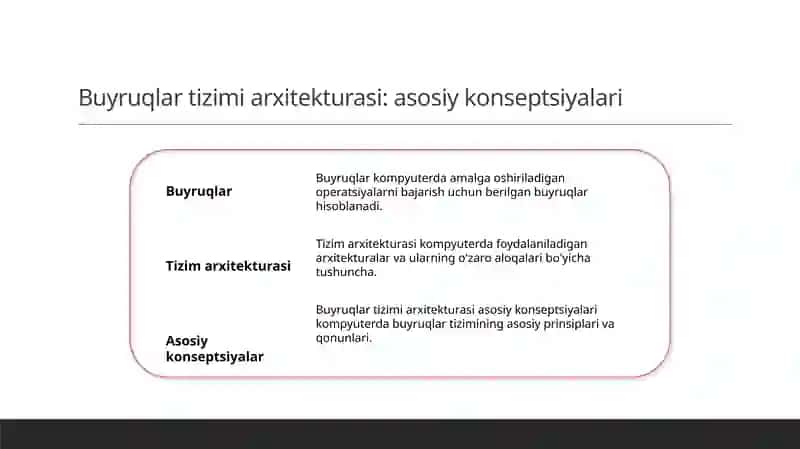 Buyruqlar tizimi arxitekturasi: operandlarni formatlari, adreslash turlari va usullari 3