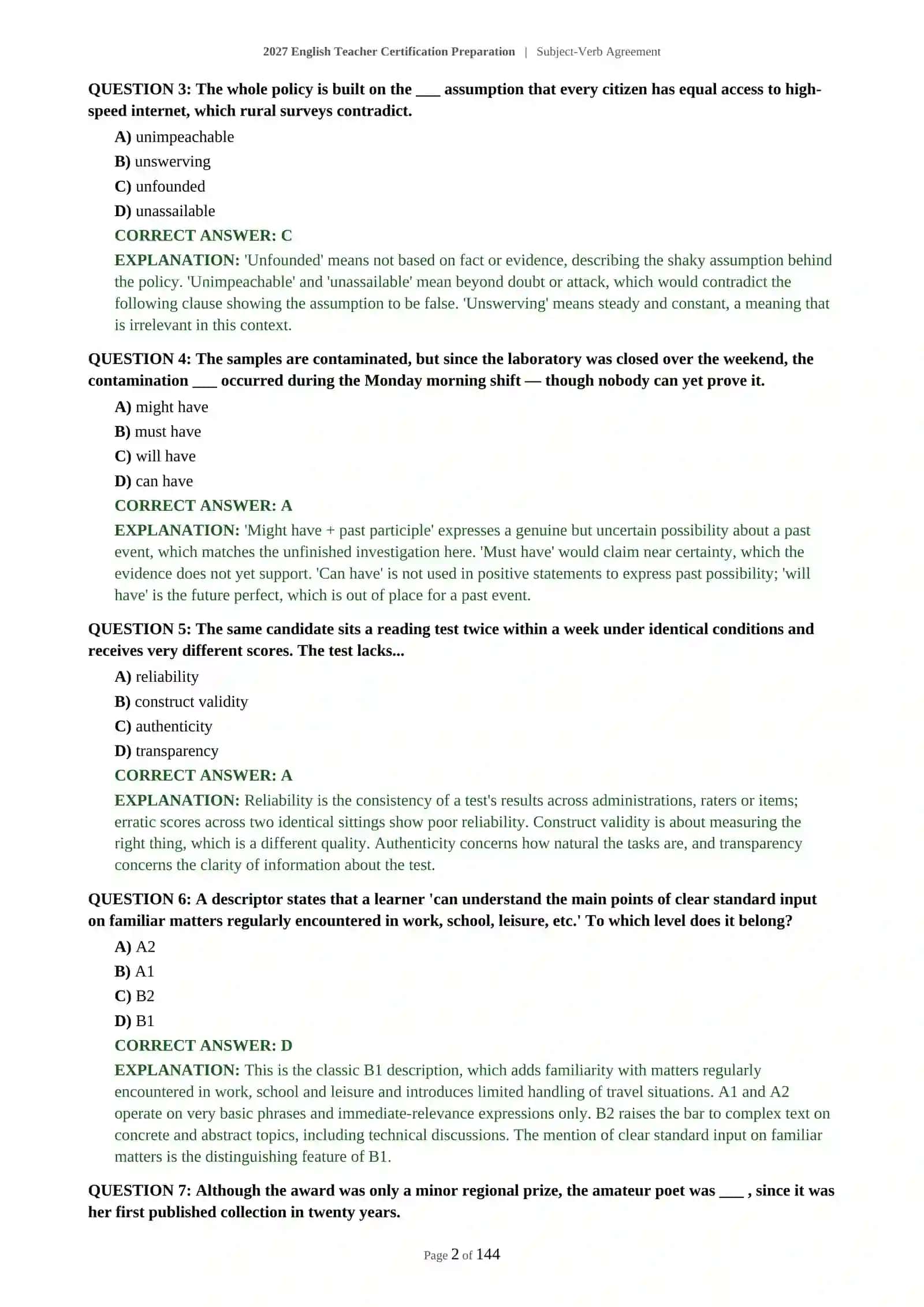 SUBJECT-VERB AGREEMENT - 2027 CERTIFICATION PREPARATION 3