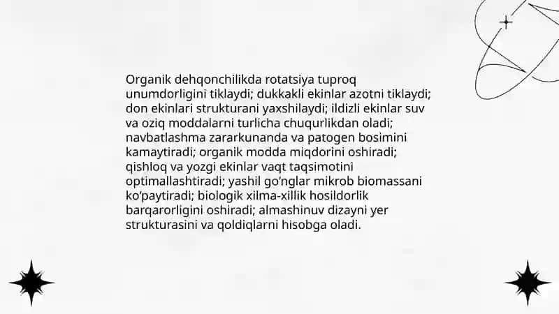 Organik dehqonchilikda yetishtiriladigan ekin turlarining bog’liklik tomonlari 3