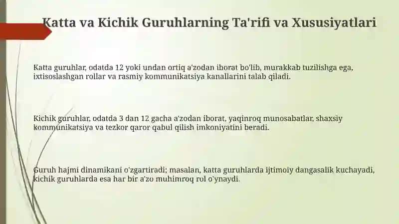 Katta va Kichik Guruhlarning Ta'rifi va Xususiyatlari 3