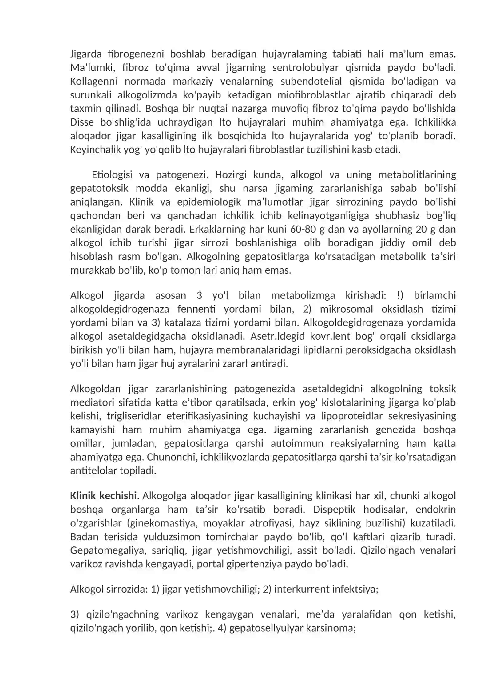 Jigarni toksik va dori  vositalaridan zarar. Jigar o‘smalari. O't tosh kasalliklari. 3