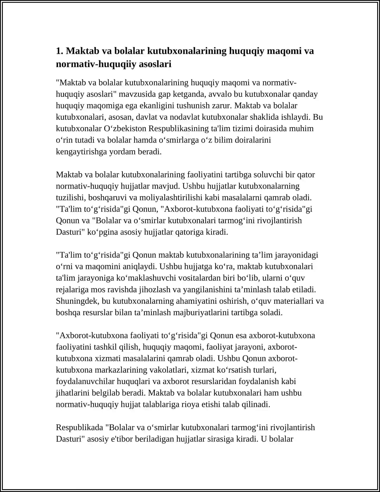 MAKTAB VA BOLALAR KUTUBXONALARINING NORMATIV-HUQUQIY HUJJATLARI 3