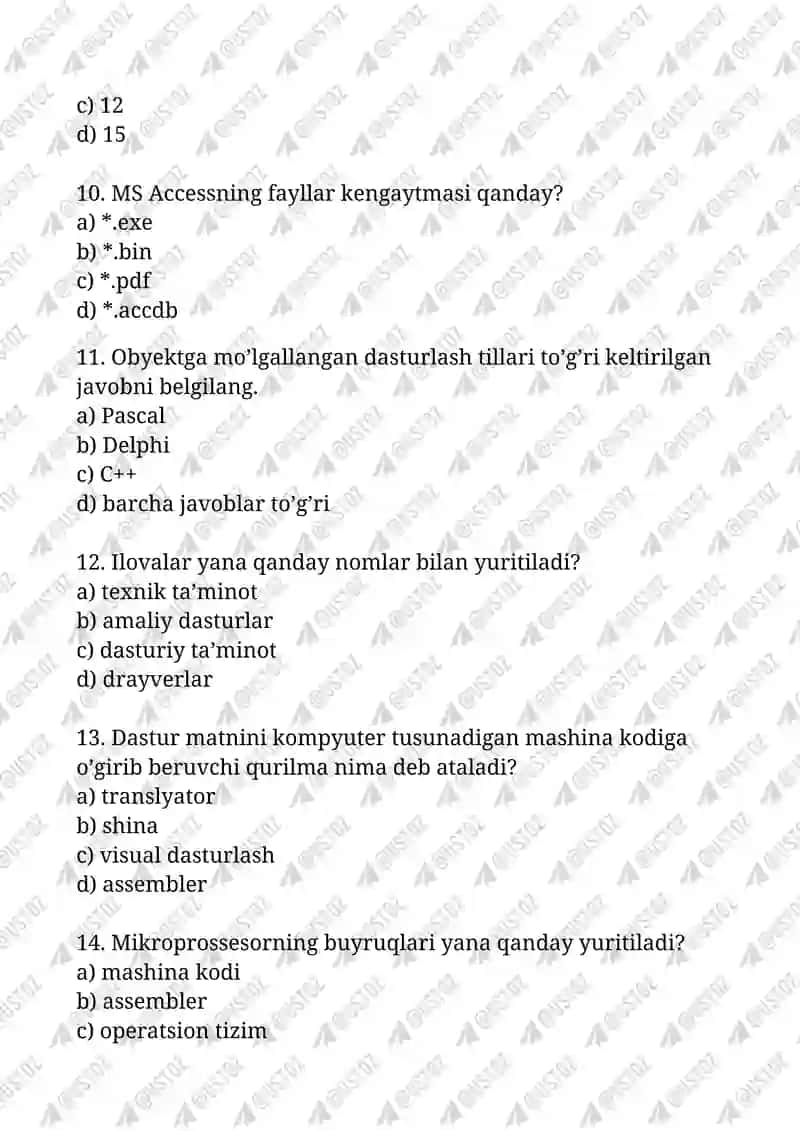 11-SINF INFORMATIKA FANIDAN MAKTAB BOSQICH OLIMPIADA SAVOLLARI 3