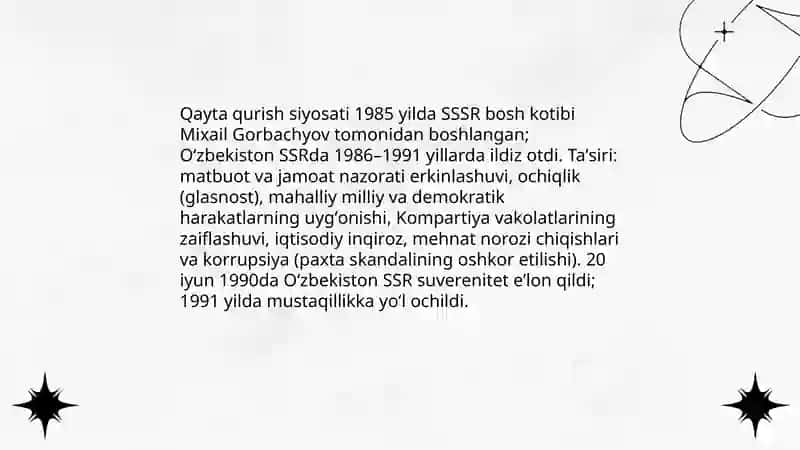 Qayta qurish siyosati Oʻzbekistonda 3