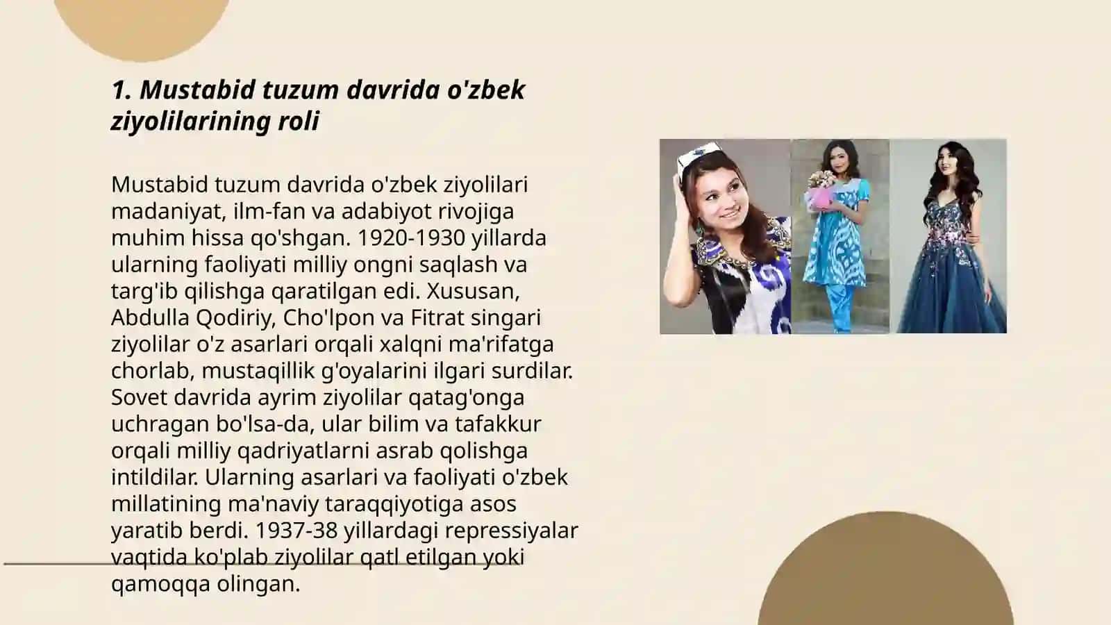Mustabid tuzum davri o'zbek ziyolilari asarlarida milliy-ma'naviy tarbiya an'analarini asrash uchun kurash g'oyasi 3