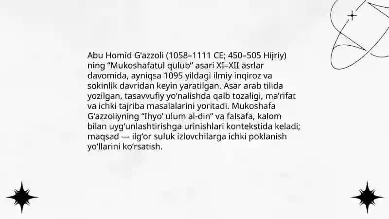 Abu Homid Gʻazzoliyning “Mukoshafatul qulub” asari 3