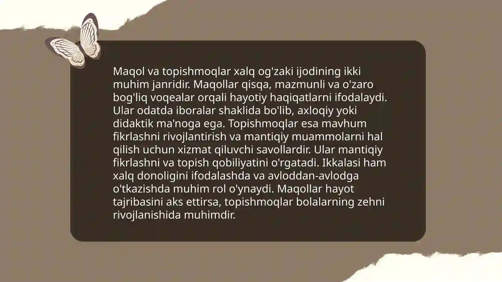 Maqol, topishmoq va chaldirmoq janrlarining uygʻun va farqli xossalari 3