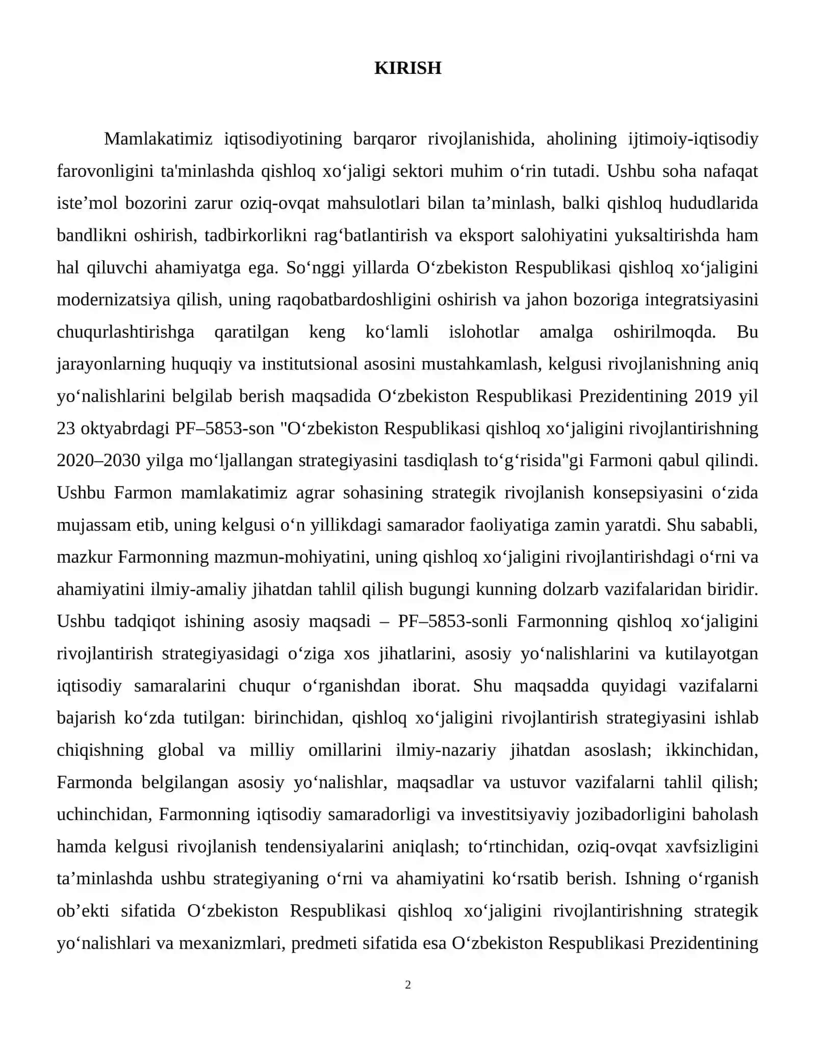 Ўзбекистон Республикаси қишлоқ хўжалигини ривожлантиришнинг 2020–2030 йилларга мўлжалланган стратегиясини тасдиқлаш тўғрисидаги 2019 йил 23 октябрдаги ПФ–5853-сон Фармонининг мазмун-моҳияти 3