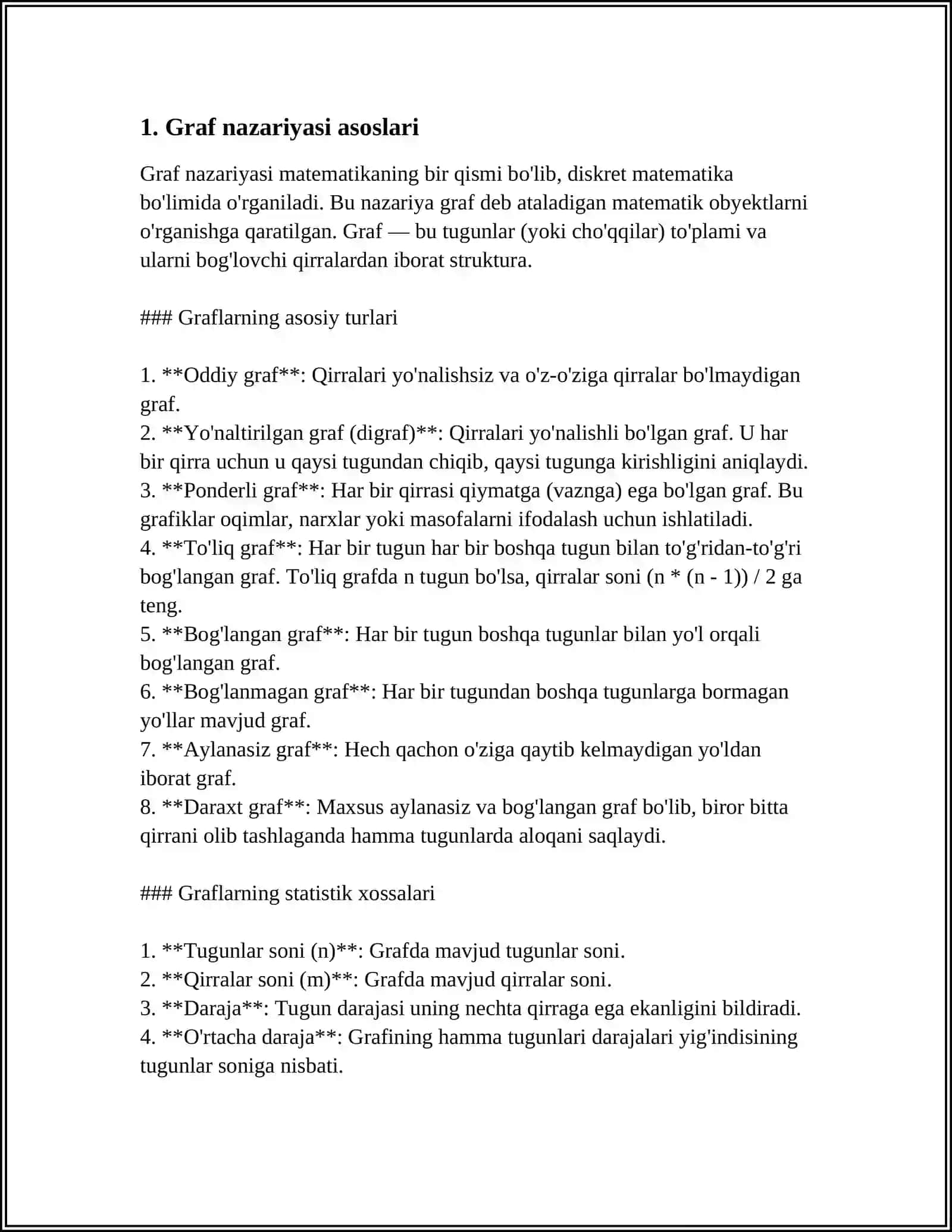 GRAF UCHLARI DARAJALARI. GRAFNING QIRRALAR SONI 3