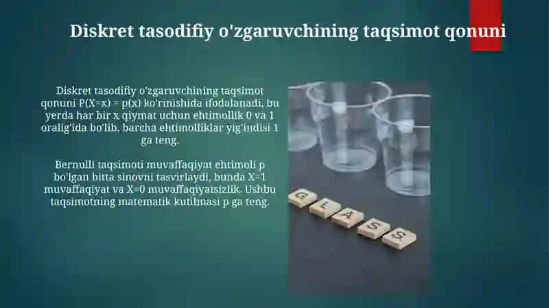 Diskret tasodifiy o'zgaruvchining taqsimot qonuni 3