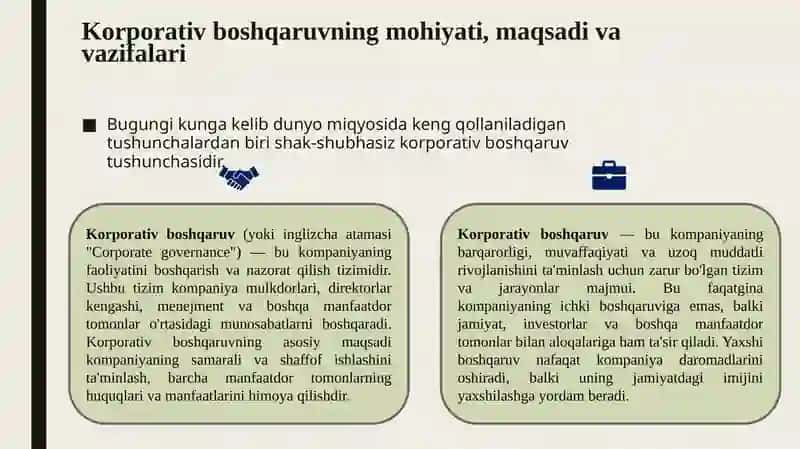 Korporativ boshqaruvning maqsadi,ahamiyati 3