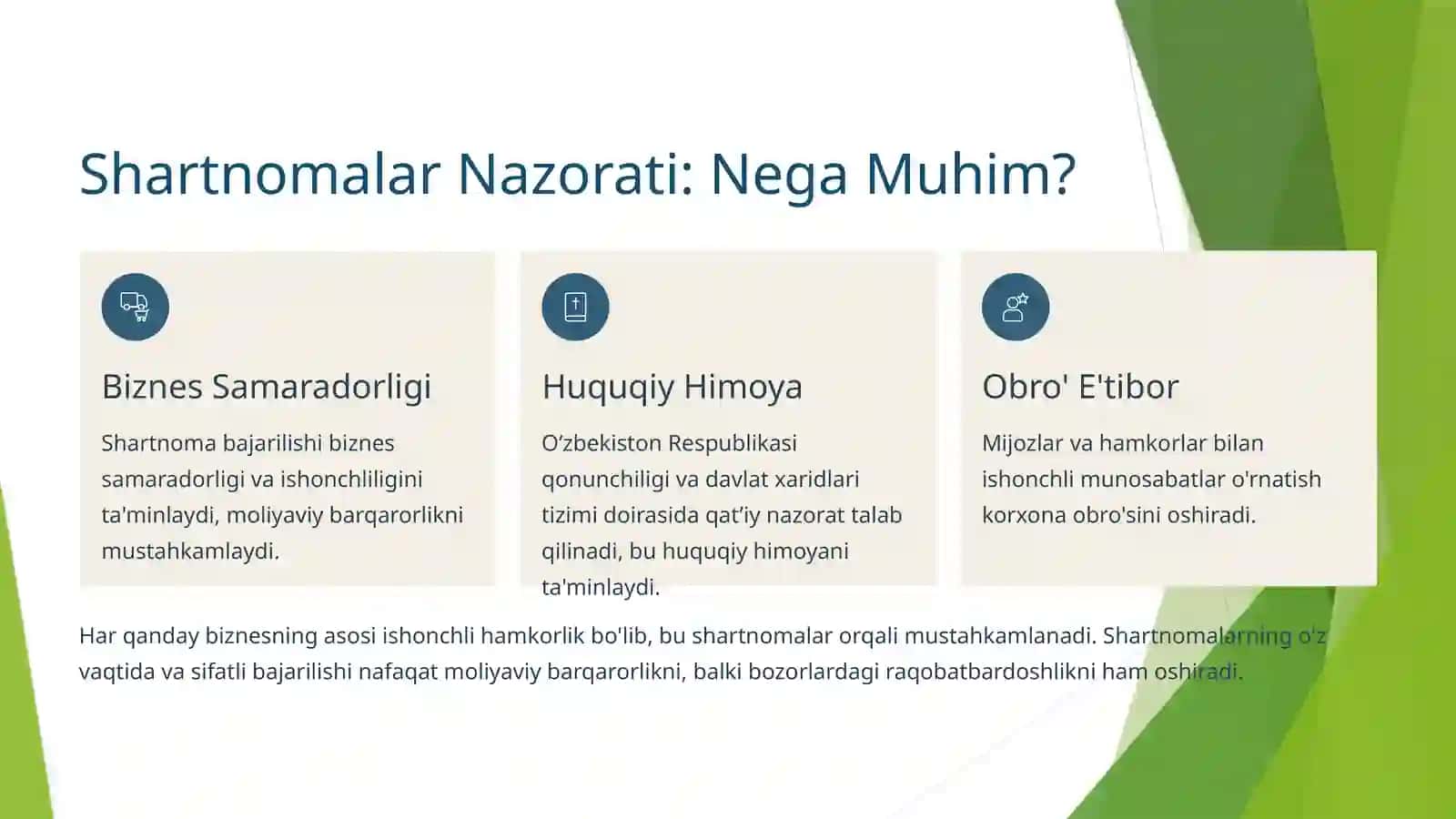 Mol Yetkazib Beruvchilar va Xaridorlar Bilan Tuzilgan Shartnomalar Bajarilishini Tekshirish 3