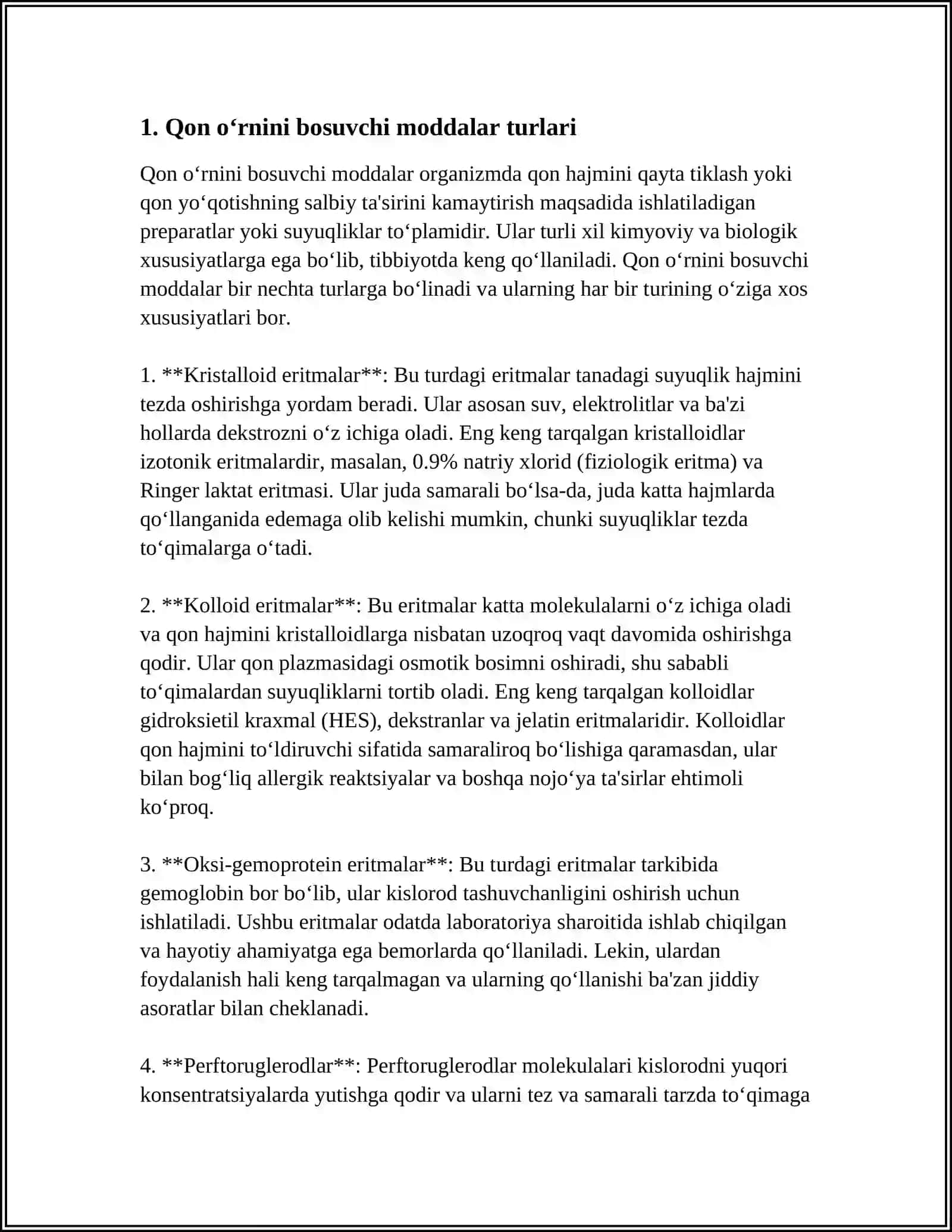Qon O‘rnini Bosuvchi Moddalar va Infuzion-Transfuzion Terapiya Asoslari 3