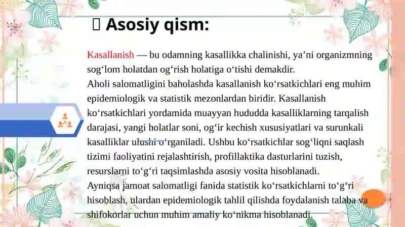 Kasallanish ko‘rsatkichlarini xisoblash bo‘yicha masalalar yechish. 3