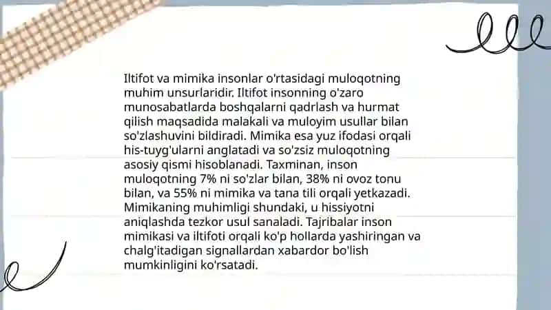 Nonverbal muloqot. Muloqotni boyituvchi omillar 3