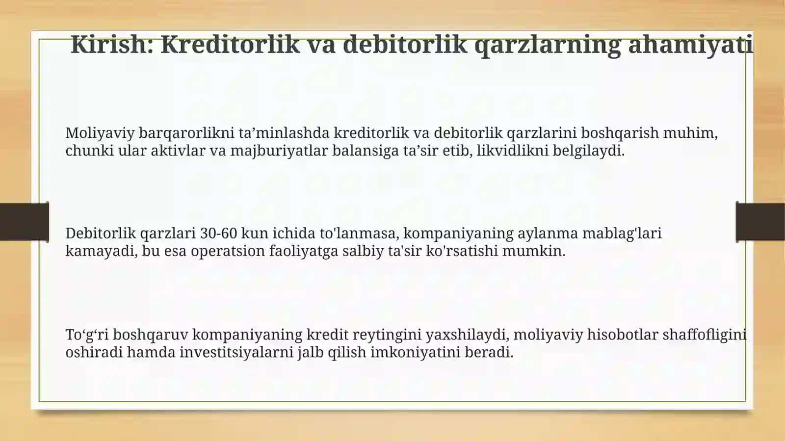 Korxonalarda debitorlik va kreditorlik qarzlarini samarali boshqarish yo'llari 3