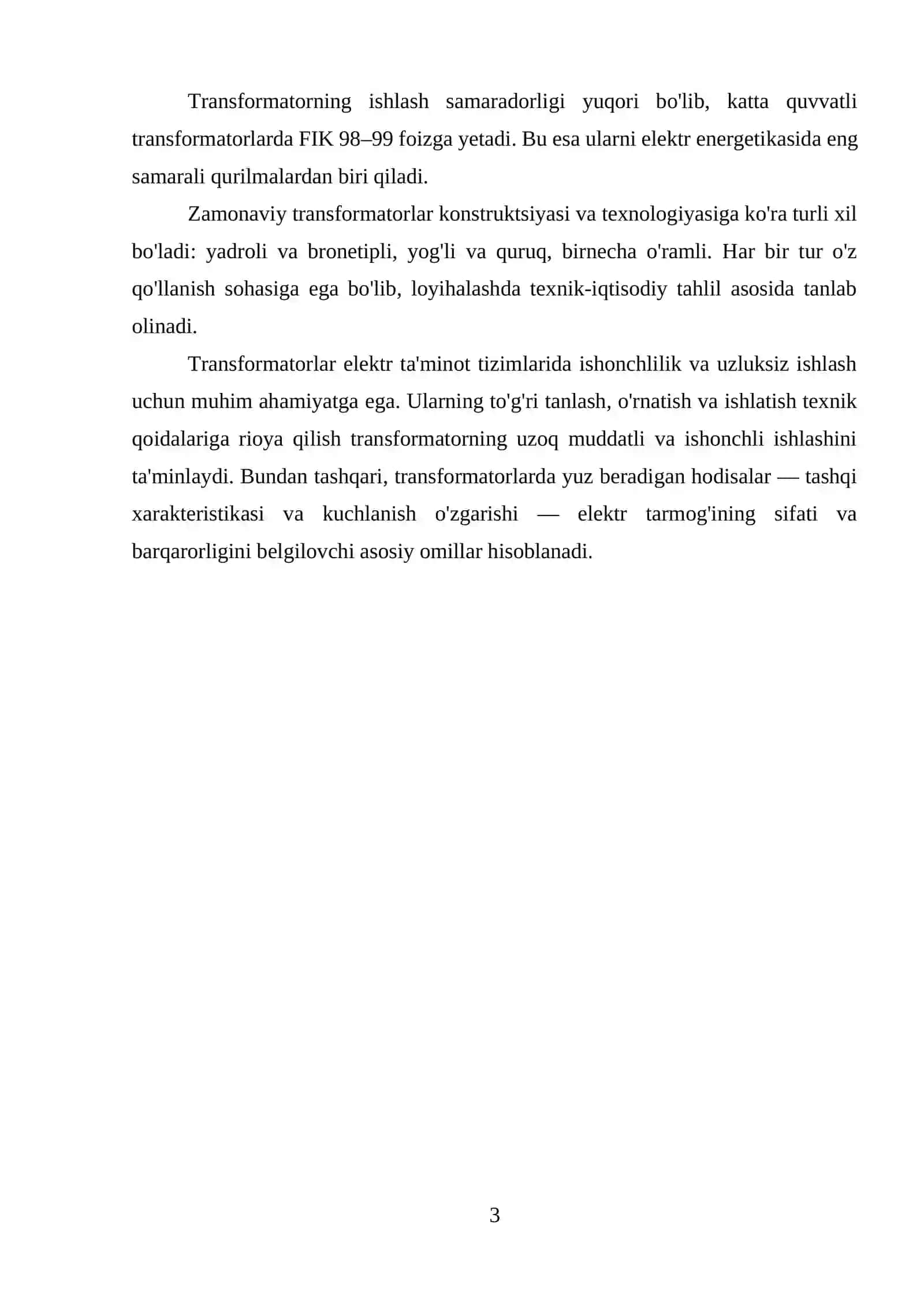 Transformatorning tashqi xarakteristikasi va undagi kuchlanishning o'zgarishi 3