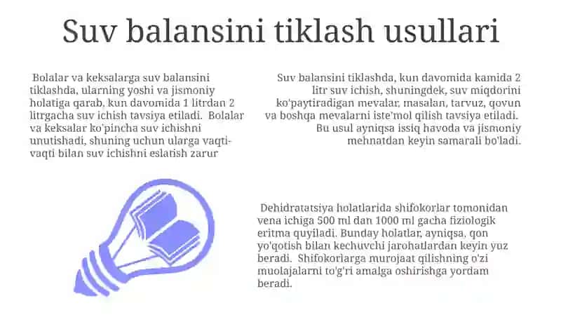 Suv balansini tiklash usullari 3