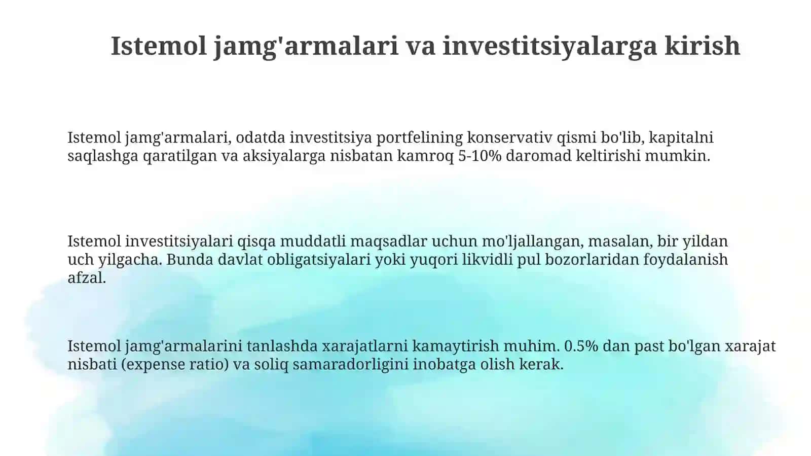 Istemol jamg'arma va investitsiyalar 3