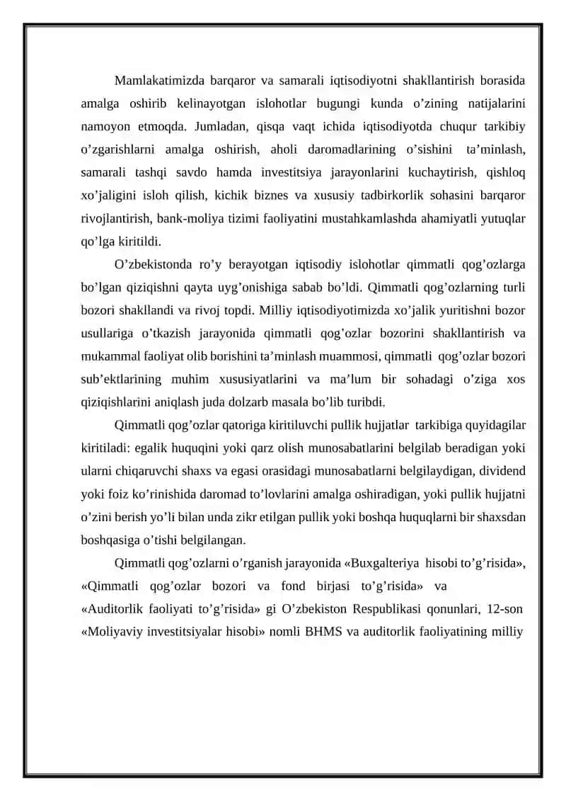 Xo‘jalik yurituvchi sub’ektlarning qimmatli qog‘ozlar bozoridagi faoliyati tahlili 3