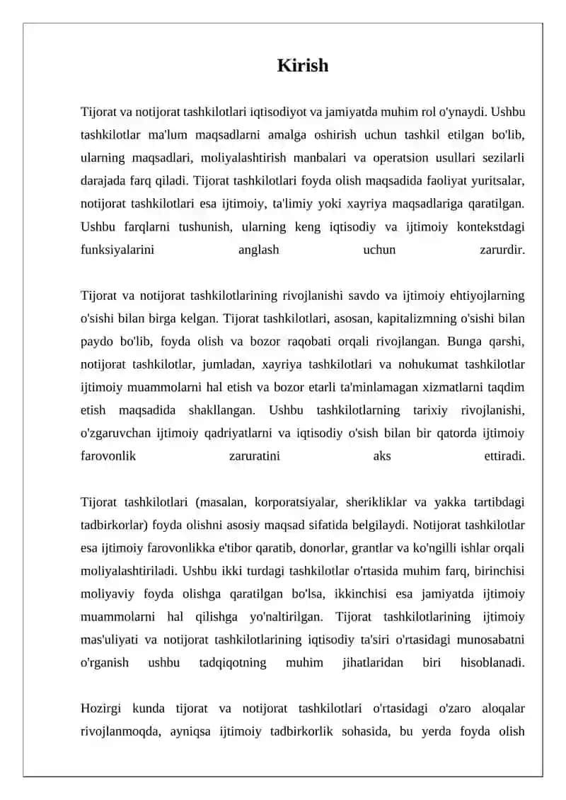 Tijorat va notijorat tashkilotlari, ularning farqli jihatlari 3