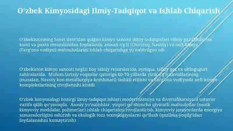 O'zbekistonda kimyo fani va sanoati hamda ularning rivojlanishi asoslari 3