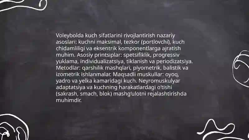Voleybolda maxsus jismoniy tayyorgarlik (kuch sifatlarini rivojlantirish) 3