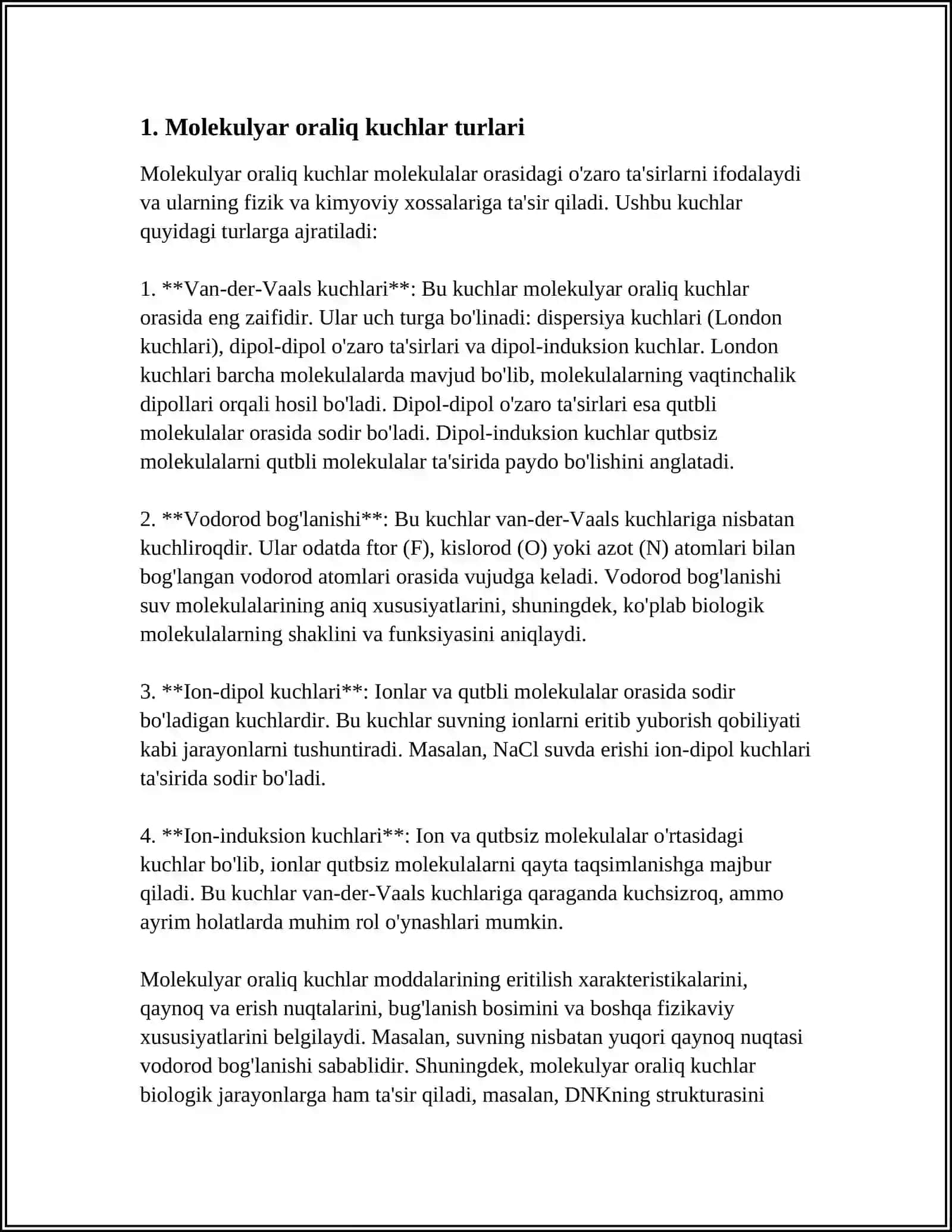MOLEKULALARARO ÒZARO TA'SIR KUCHLARI TÒĜRISIDA TUSHUNCHA 3
