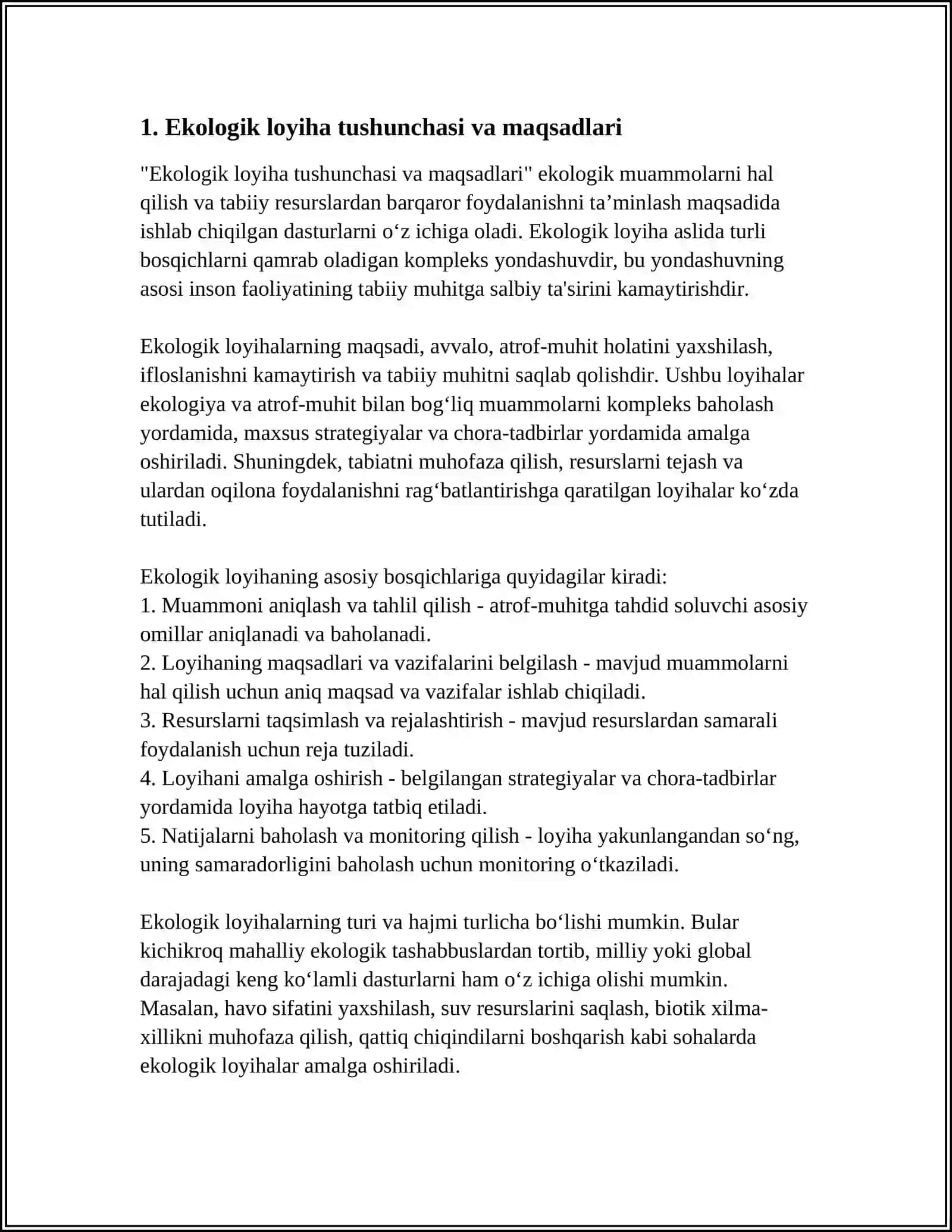 EKOLOGIK LOYIXALAR ISHLAB CHIQISHNI O'RGANISH 3