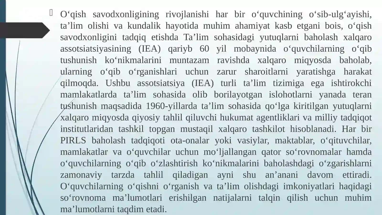 13- PIRLS xalqaro baholash dasturida foydalanilgan matn turlari 3