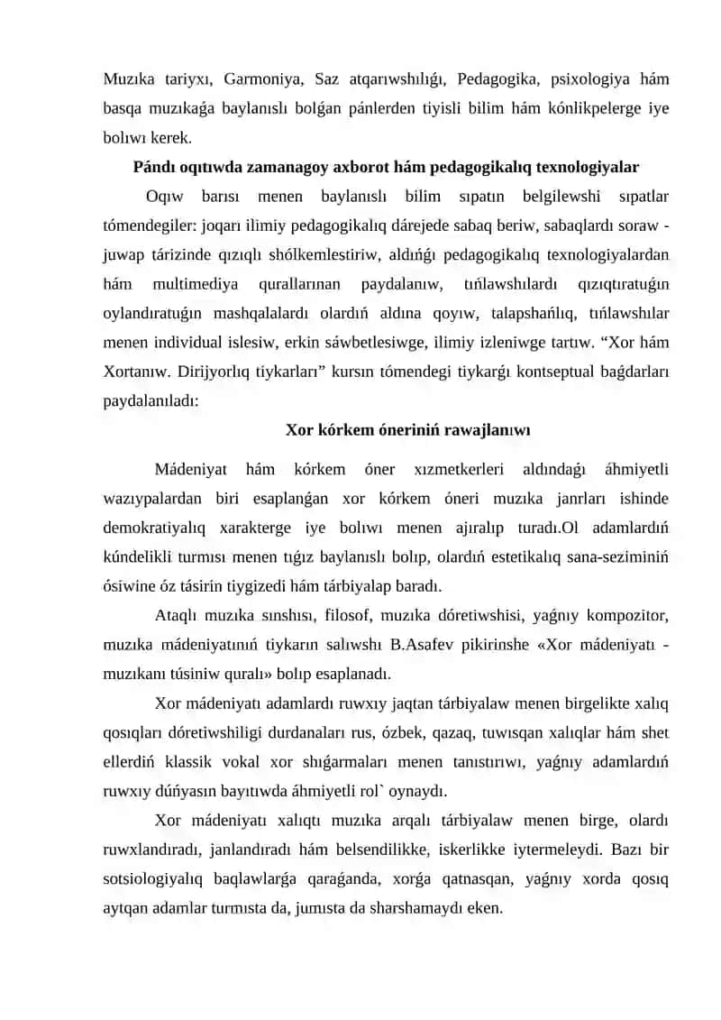 Xor hám xortanıw. Dirijyorlıq tiykarları pánine kirisiw. Xor kórkem óneriniń rawajlanıwı 3