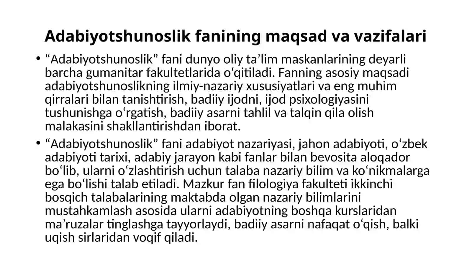 Adabiyotshunoslik fanining maqsad va vazifalari, badiiy adabiyot sanʼat turi sifatida 3