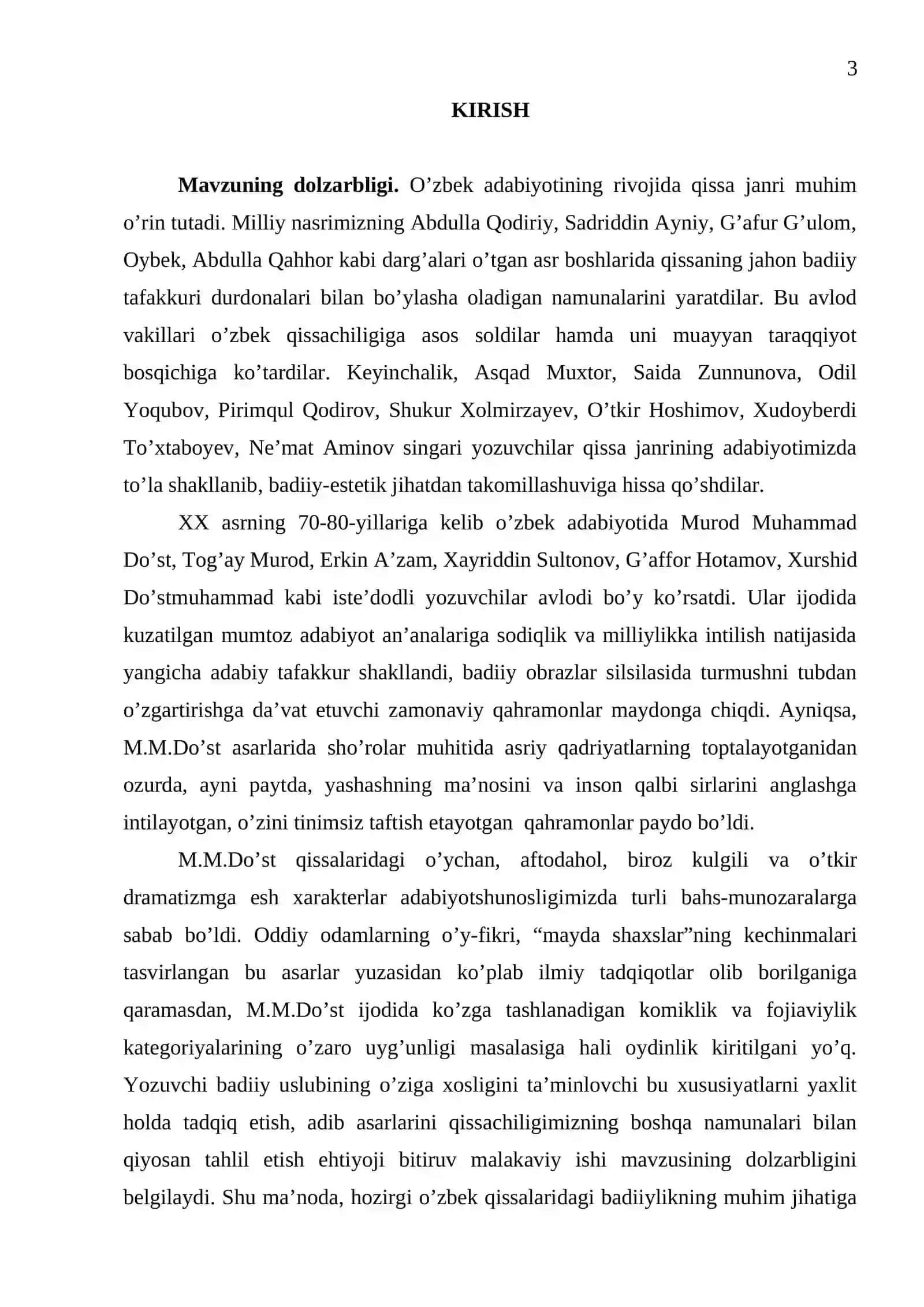Qissa janrida komiklik va fojeaviylikning uyg‘unligi. (M.M.Do‘stning qissalari misolida) 3