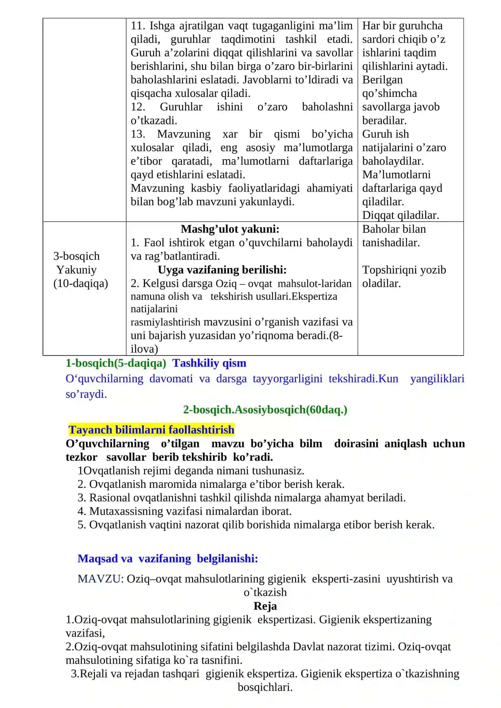 Mavzu № 6 Oziq–ovqat mahsulotlarining gigienik eksperti-zasini uyushtirish va o`tkazish 3
