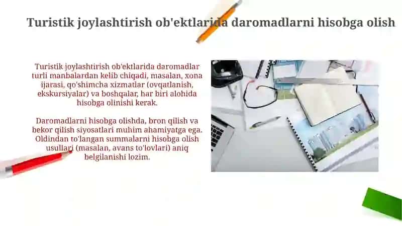 Turistik joylashtirish ob'ektlarida daromadlarni hisobga olish 3