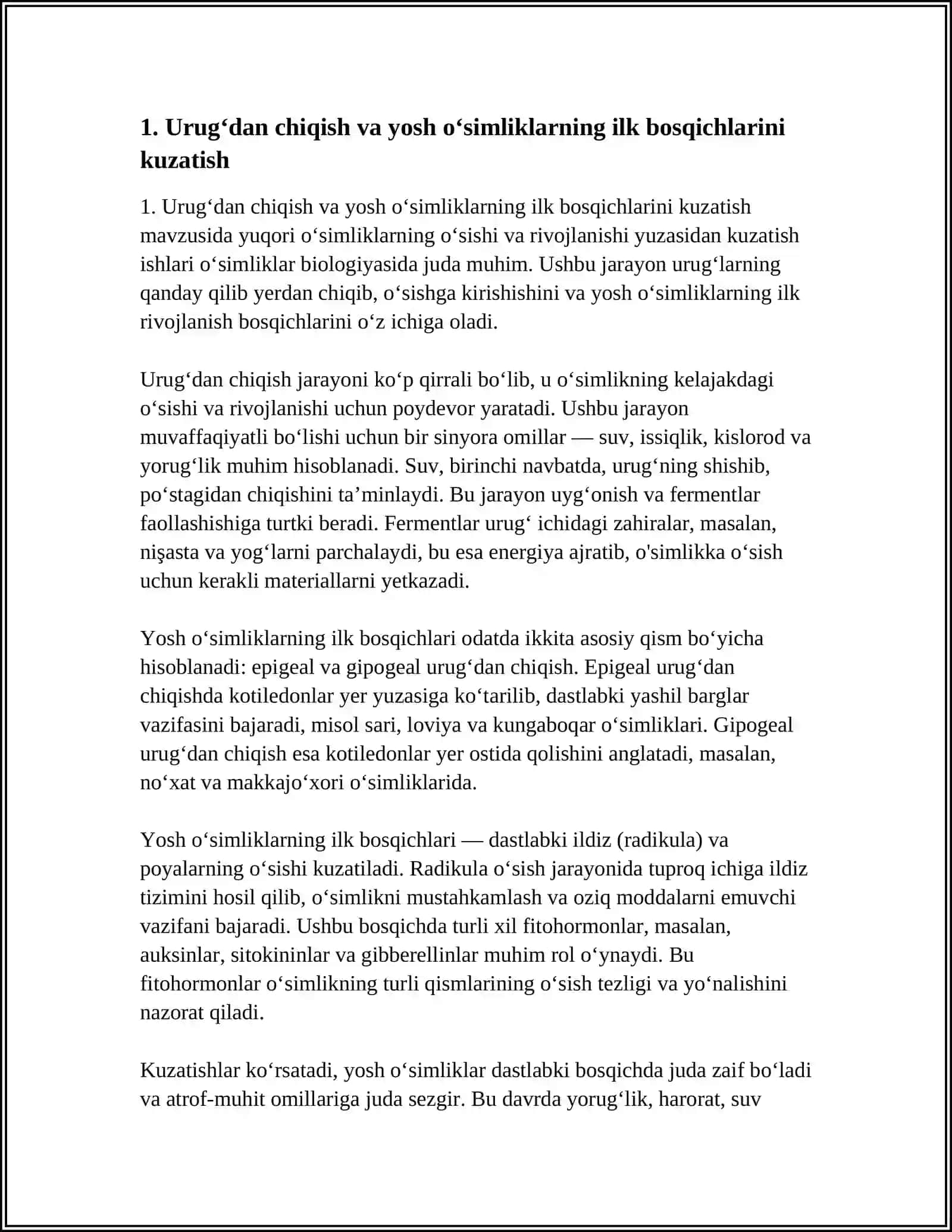 YUKSAK OʻSIMLIKLARNING OʻSISHI VA RIVOJLANISHI YUZASIDAN KUZATISH ISHLARI 3
