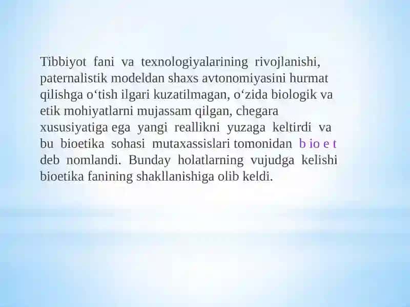 BIOETLAR- BIOETIKA MODULINING OB’EKTI 3