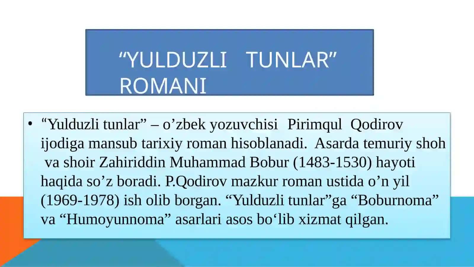 Pirimqul Qodirovning “Yulduzli tunlar” romani 3