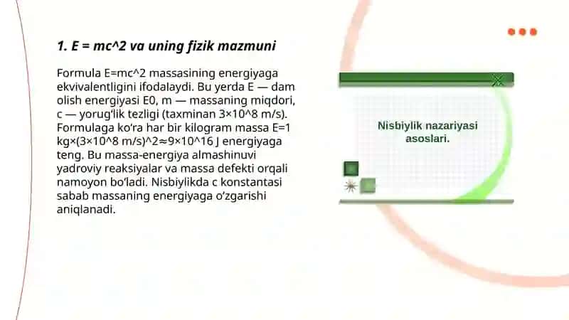 Massa va energiya oʻrtasida bog‘lanish. Nisbiylik nazariyasi 3