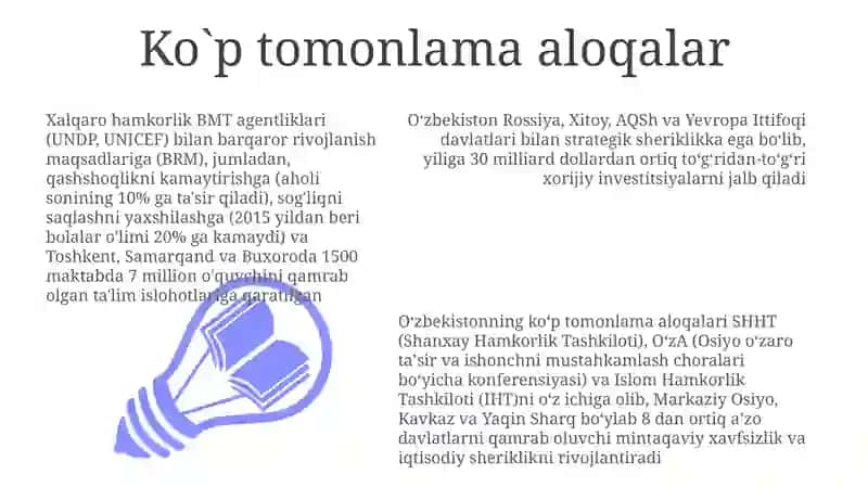O'zbekistonning xalqaro tashkilotlar bilan hamkorlik aloqalari 3