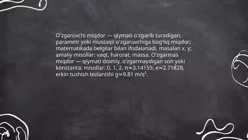 O'zgaruvchi va o'zgarmas miqdorlar 3