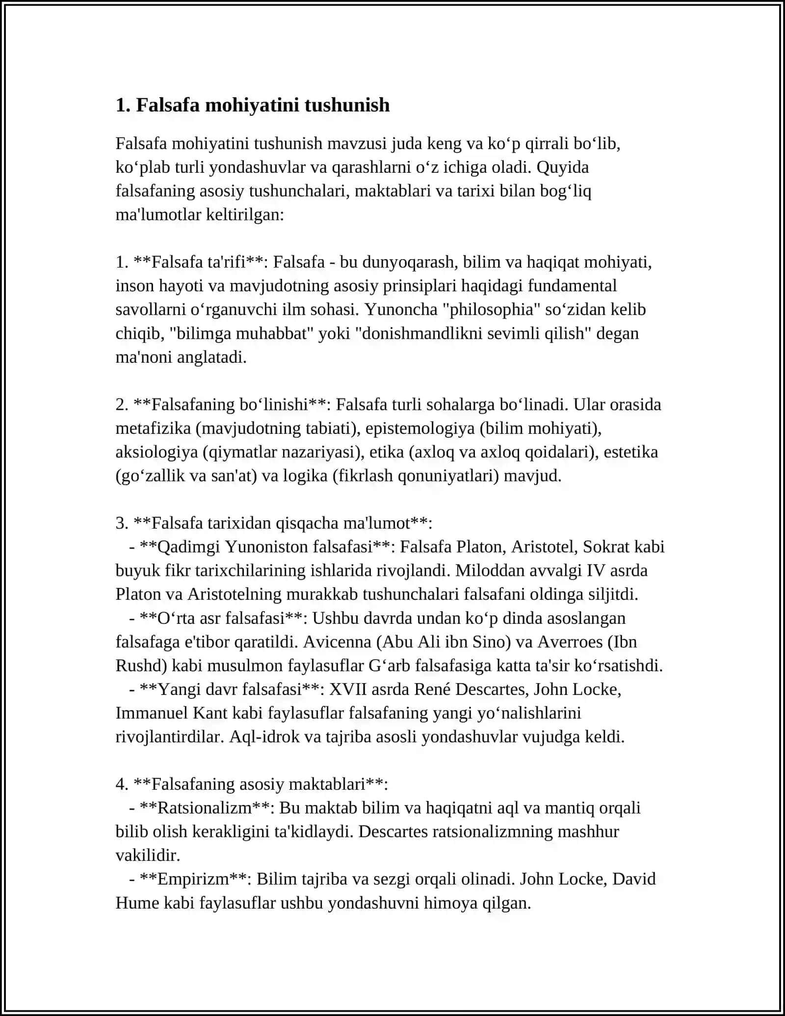 FALSAFANING MOHIYATIGA OID SHARQ VA ĞARB MUTAFFAKKIRLARI TARIFLARINI TASNIFLASH VA ULAR BÒYICHA PREZENTASSIYA TAYYORLASH 3