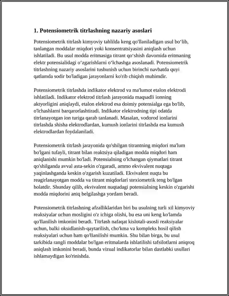 POTENSIOMETRIK TITRLASH. BU USULNING FARMATSEVTIKA AMALIYOTIDAGI AHAMIYATI 3