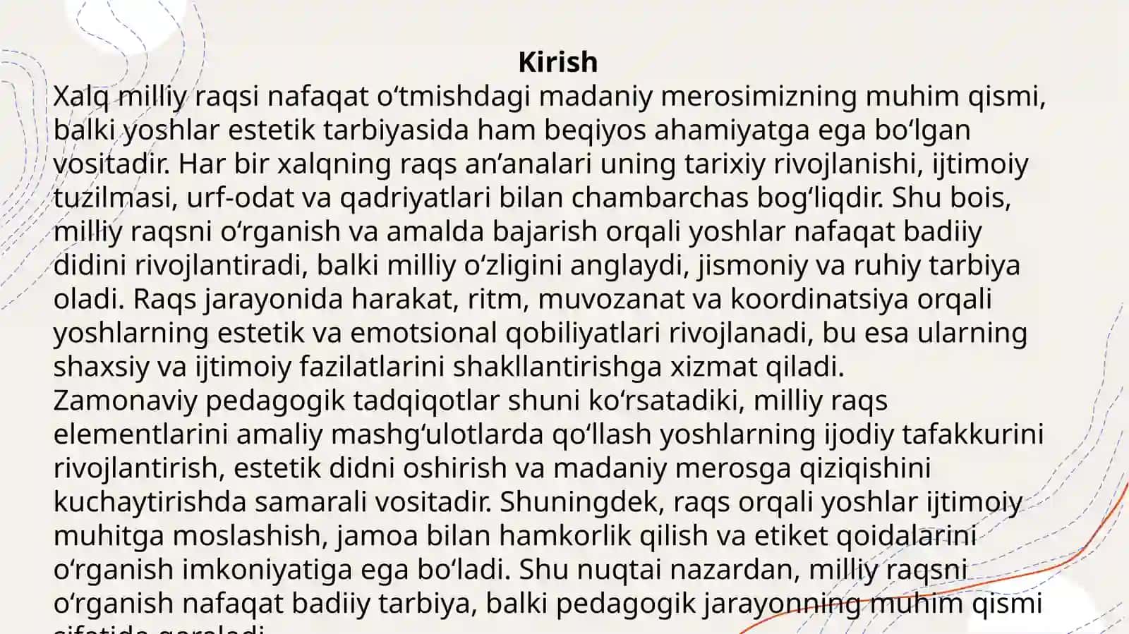 Xalq milliy raqsining yoshlar estetik tarbiyasidagi ahamiyati raqs elementlarini rasmlarda chizib aks ettirish 3