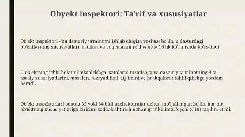 Obyektlar inspektori va yordam tizimi 3