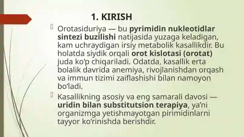 Orotasiduriya uning sabablari va uridin bilan davolash mehanizmi” 3