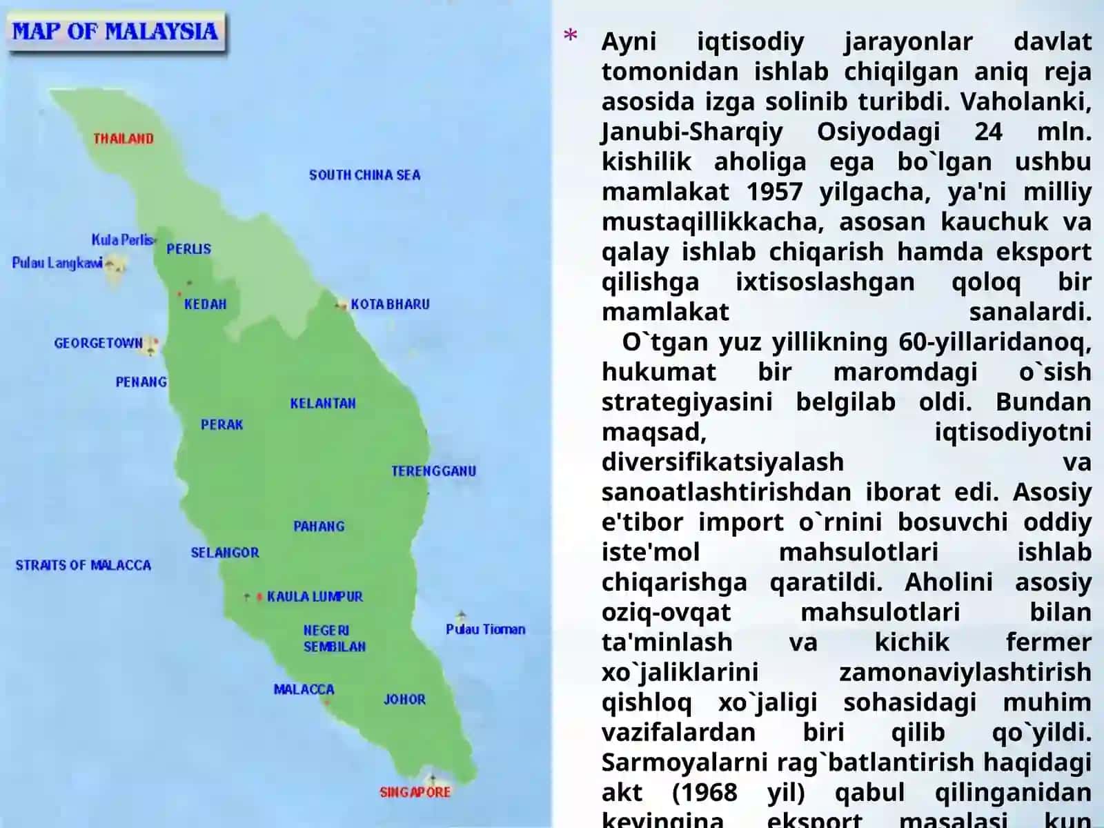 Malayziya davlati Iqtisodiyot va Jahon mamlakatlari bilan olib borayotgan iqtisodiy munosabatlari 3