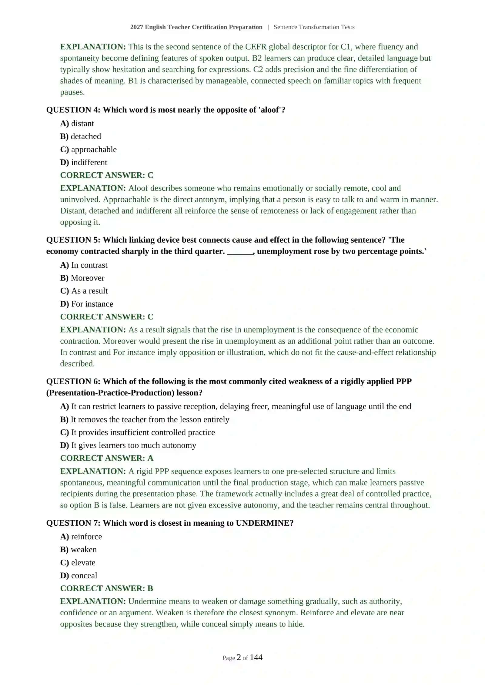 2027 English Teacher Certification Preparation | Sentence Transformation Tests 3